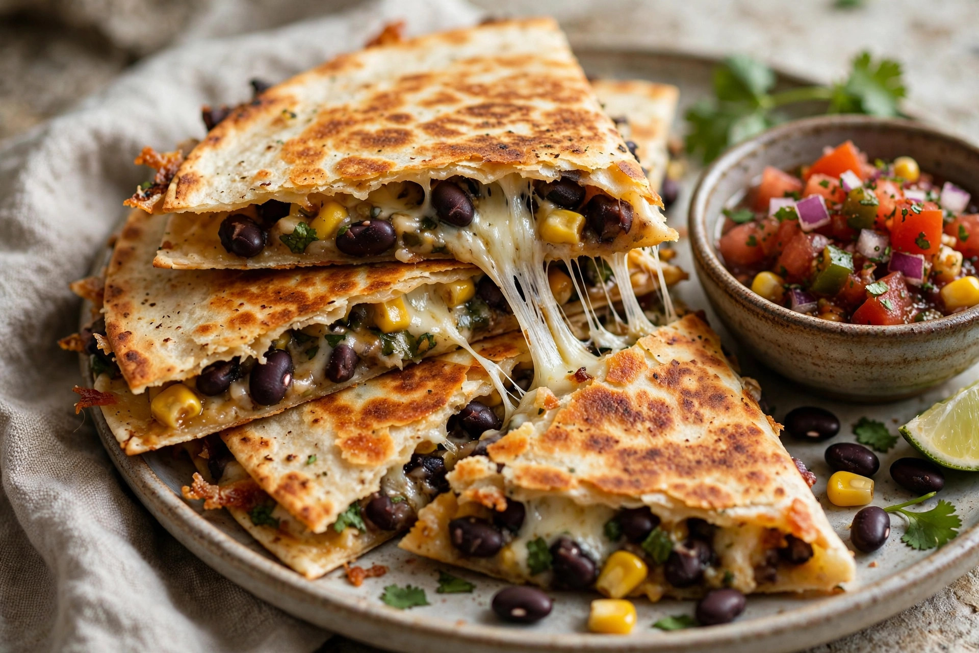 Quesadillas aux haricots noirs et maïs