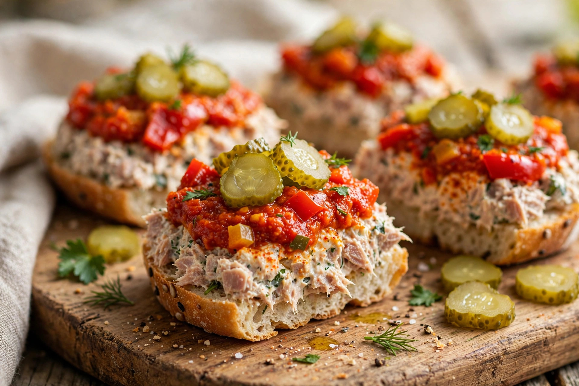 Petits sandwichs au thon et à la tartinade de poivrons