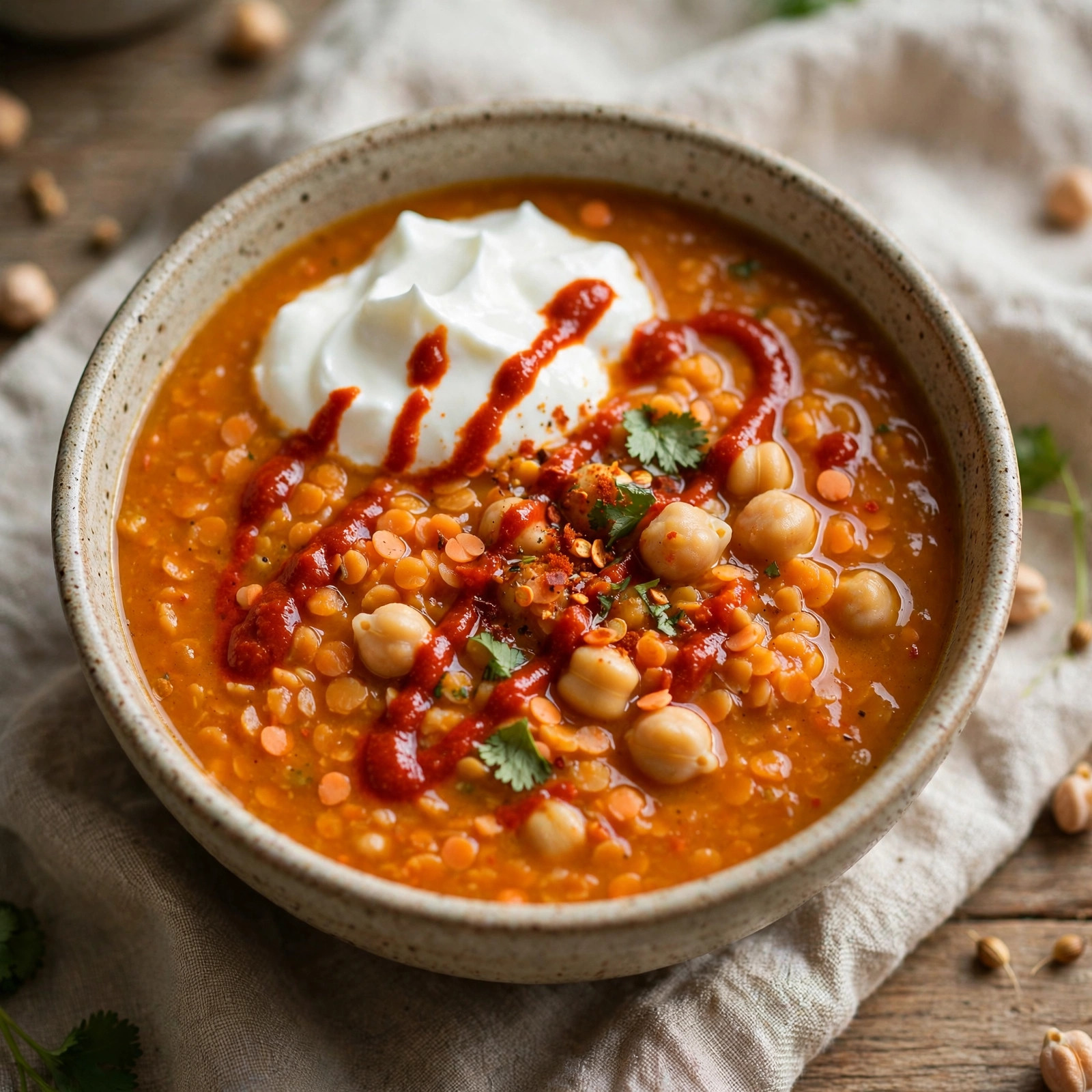 Soupe épicée aux lentilles et aux pois chiches