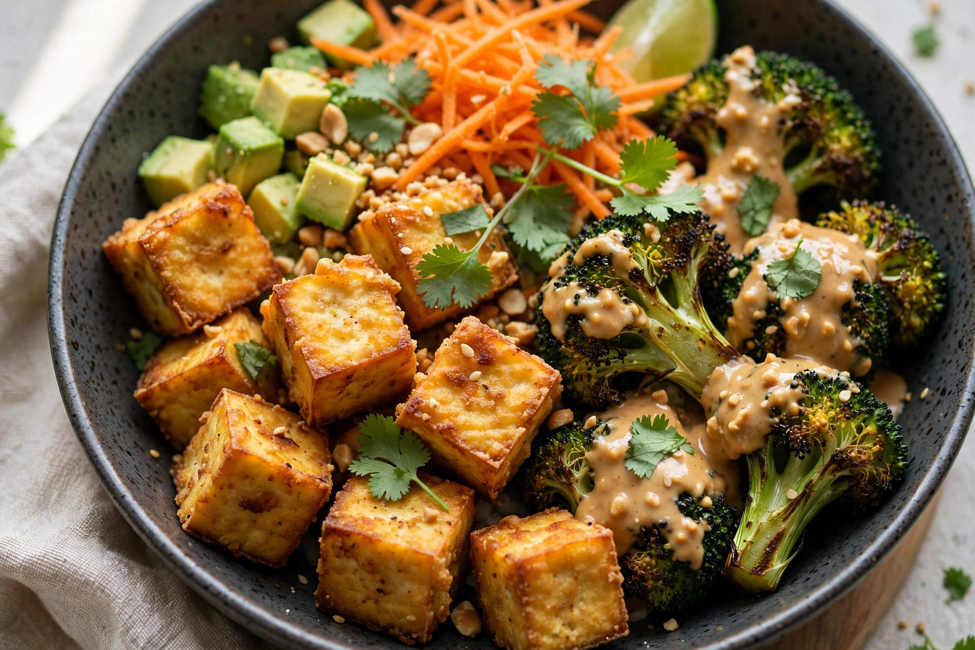 Tofu et brocoli rôtis & sauce aux arachides